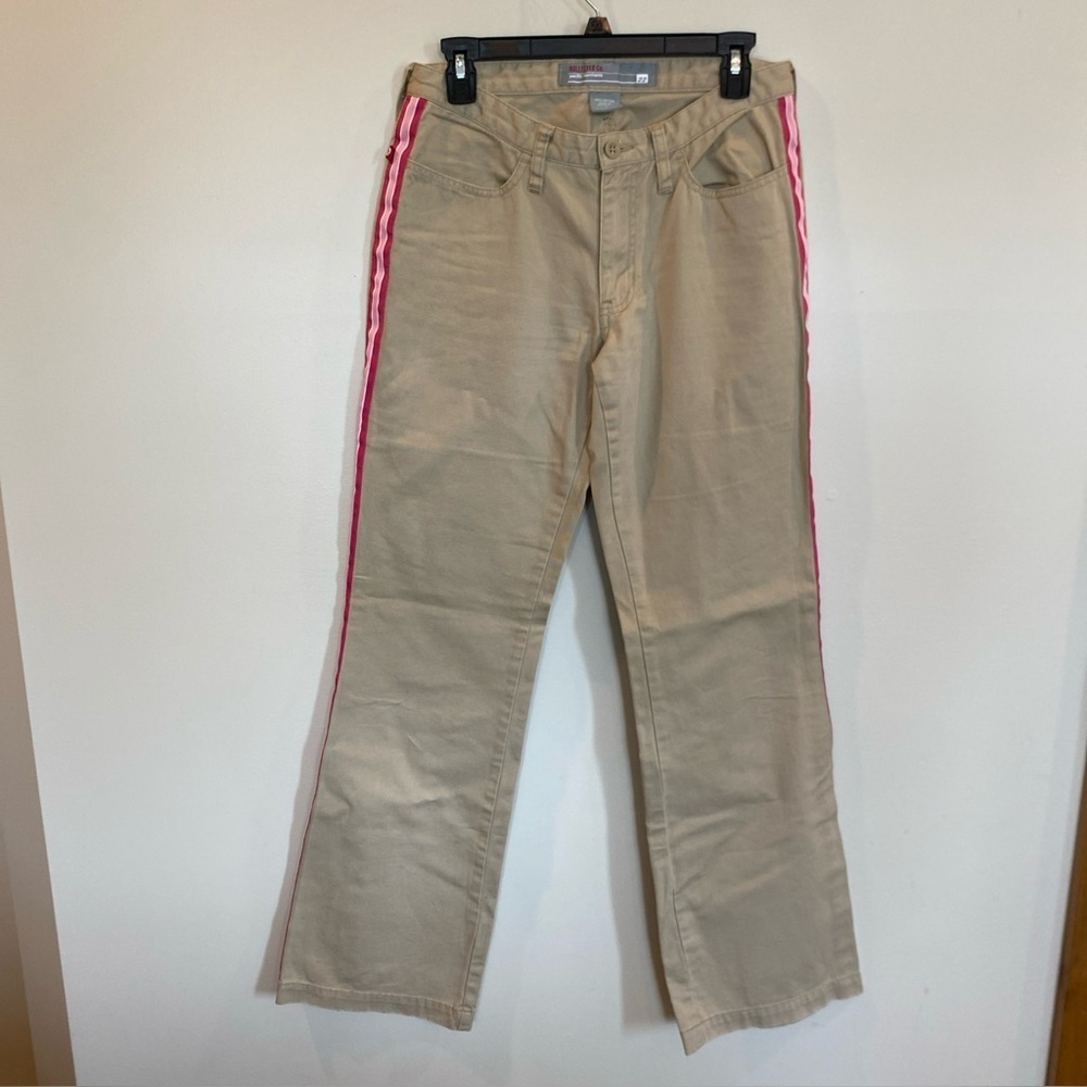 Y2K Hollister Khaki Pink Striped Pants Wide Leg Size 4